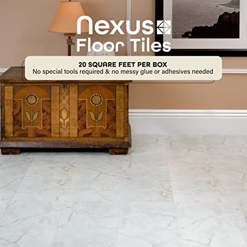 Achim Dwelling Furnishings FTVMA40220 Nexus 12-Inch Marble Vinyl Tile, Traditional White with Gray Veins, 20 Tiles per Pack (1 Pack), White/Gray Vein Marble