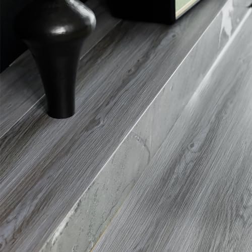 Wooden Grain Peel and Stick Vinyl Flooring Tiles – 11.8” Huge, 118” Full Roll Size – Trendy and Adaptable Design for Any Space, Gray Self-Adhesive Waterproof and Non-Slip Flooring